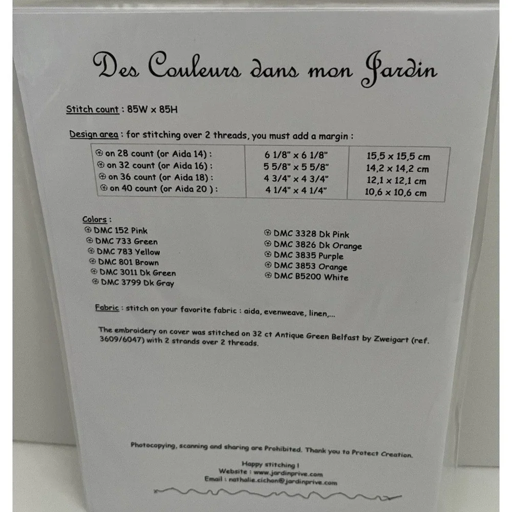 Jardin Prive Des Couleurs dans man Jardin FT90-EN Nathalie Cichon Chart Pattern